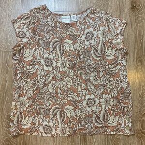 Floral Print 100% Linen Women's Top Size Medium